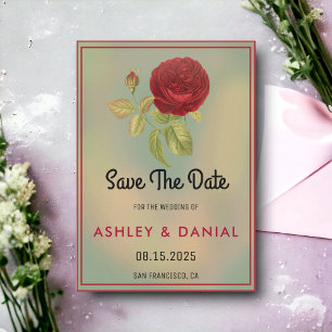 Chic red blossom boho floral Wedding Save the Date Invitation