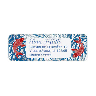 Chic Red & blue Koi fish return address Label