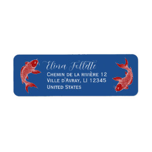 Chic Red & blue Koi fish return address Label