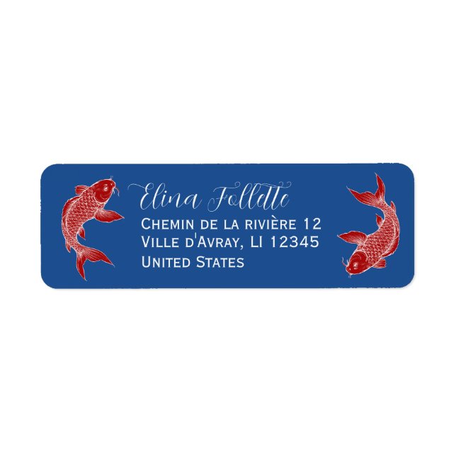 Chic Red & blue Koi fish return address Label (Front)