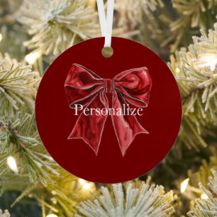 Chic Red Bow Personalized Metal Tree Decoration