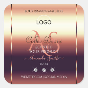 Chic Red Brown Product Labels Jewels Initials Logo