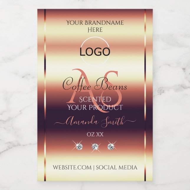 Chic Red Brown Product Labels Jewels Initials Logo (Single Label)