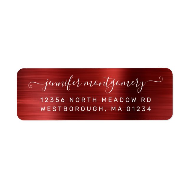 Chic Red Brushed Metal Return Address Label (Front)