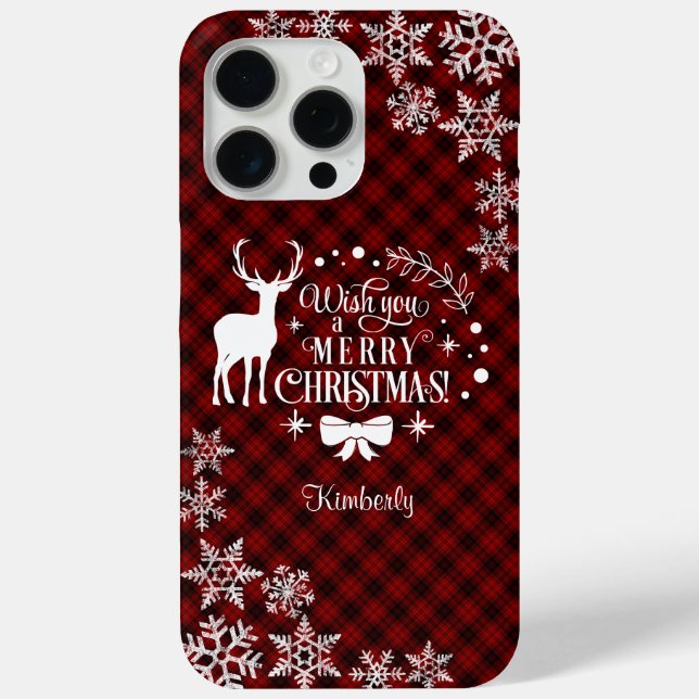 Chic Red Buffalo MERRY CHRISTMAS Monogram Case-Mate iPhone Case (Back)