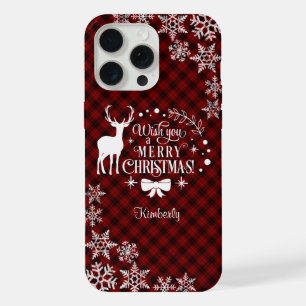 Chic Red Buffalo MERRY CHRISTMAS Monogram iPhone 15 Pro Max Case