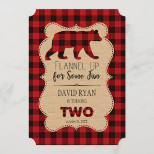 Chic Red Buffalo Plaid Birthday TWO Custom Invitation