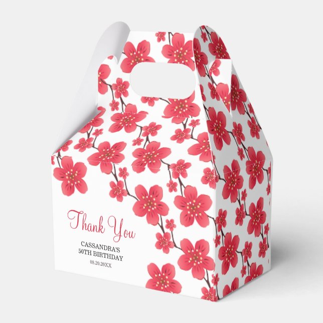 Chic Red Cherry Blossom Floral Botanical Birthday Favour Box (Back Side)