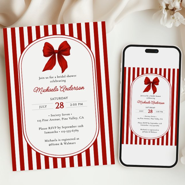 Chic Red Coquette Bow Bridal Shower Invitation (Creator Uploaded)