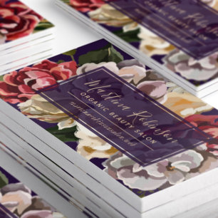 Chic Red Cream and Purple Painted Floral Business Card