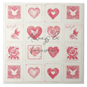 Chic Red Cream Valentine Love Wedding Ceramic Tile