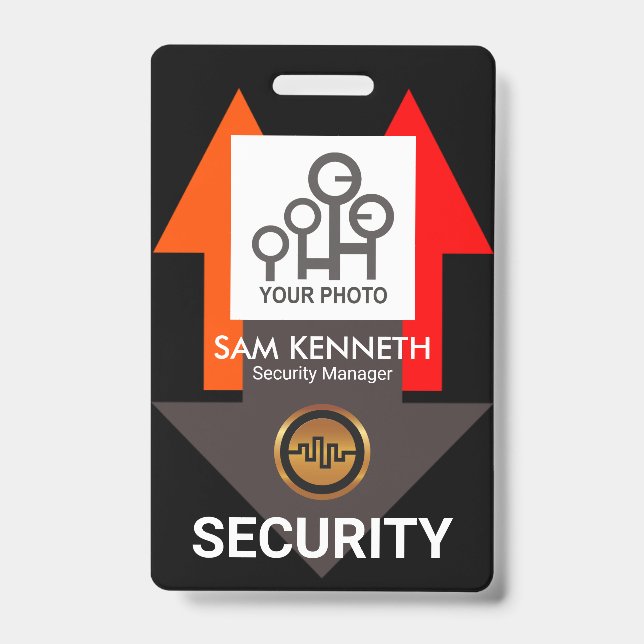 Chic Red Direction Arrows Security Photo Template ID Badge (Front)