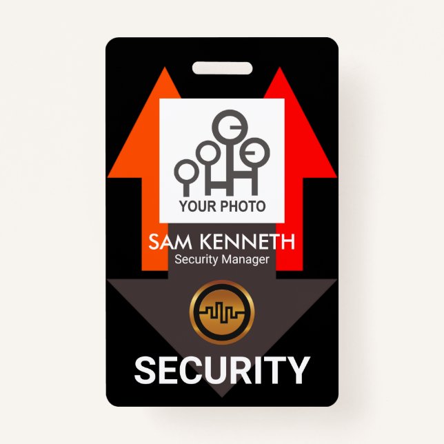 Chic Red Direction Arrows Security Photo Template ID Badge (Front)