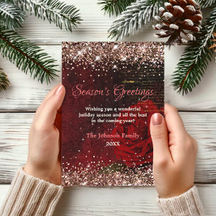 Chic red flower gold glitter Christmas new year