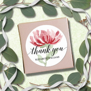 Chic Red Flower Thank You  Classic Round Sticker