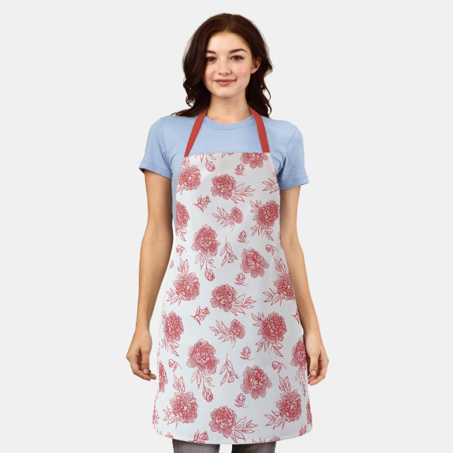Chic Red Flowers   Apron (Worn)