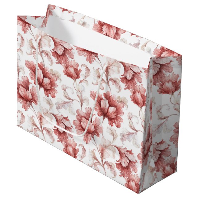 Chic Red Flowers Wedding Large Gift Bag (Front Angled)