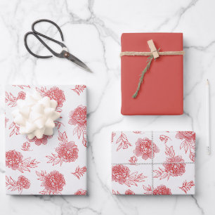 Chic Red Flowers Wrapping Paper Sheet