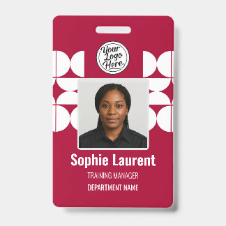 Chic Red Geometric Employee ID Holder Badge