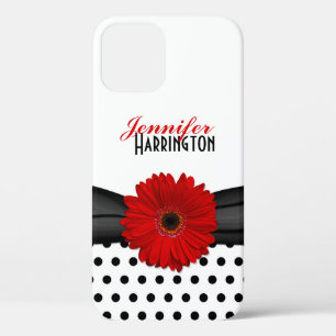 Chic Red Gerbera Daisy Polka Dot iPhone 12 Case