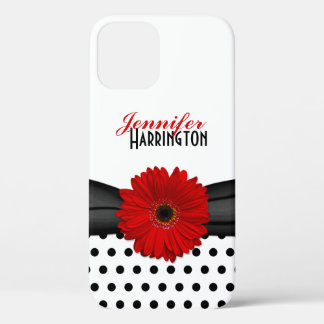 Chic Red Gerbera Daisy Polka Dot iPhone 12 Case