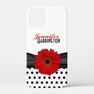 Chic Red Gerbera Daisy Polka Dot iPhone 12 Mini Case