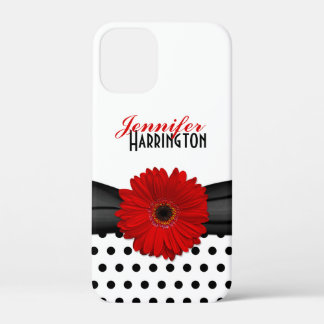 Chic Red Gerbera Daisy Polka Dot iPhone 12 Mini Case