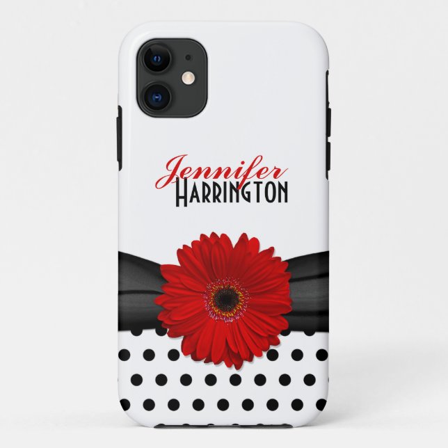 Chic Red Gerbera Daisy Polka Dot iPhone 5 Case (Back)
