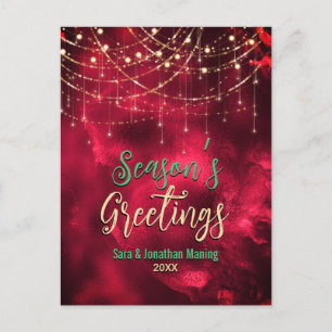 Chic red glitter glitter lights Christmas new year Postcard