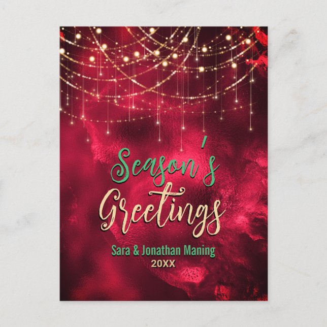 Chic red glitter glitter lights Christmas new year Postcard (Front)