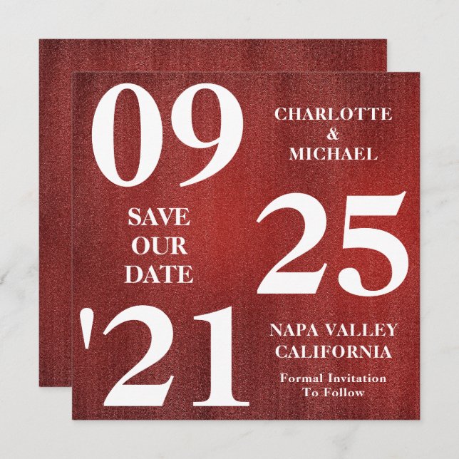 Chic Red Glitter Sparkle Modern Save The Date Invitation (Front/Back)