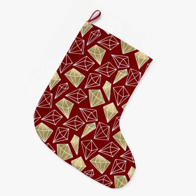 Chic Red Gold Diamonds Christmas Large Christmas Stocking (Front (Hanging))