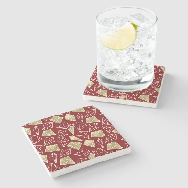 Chic Red Gold Diamonds Christmas Stone Coaster (Side)