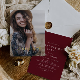 Chic Red Gold Foil Photo Graduation Party