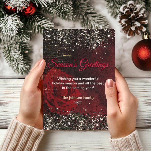 Chic red gold glitter Christmas new year greeting  Card (Creator Uploaded)