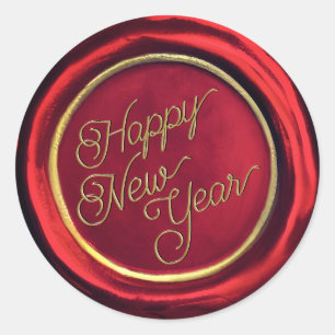 Chic Red & Gold Happy New Year Wax Seal Stickers