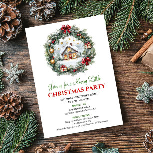Chic Red Green Holiday Scene Party Invitation Card