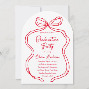 Chic Red Hand Drawn Bow & Script Graduation Party Invitation