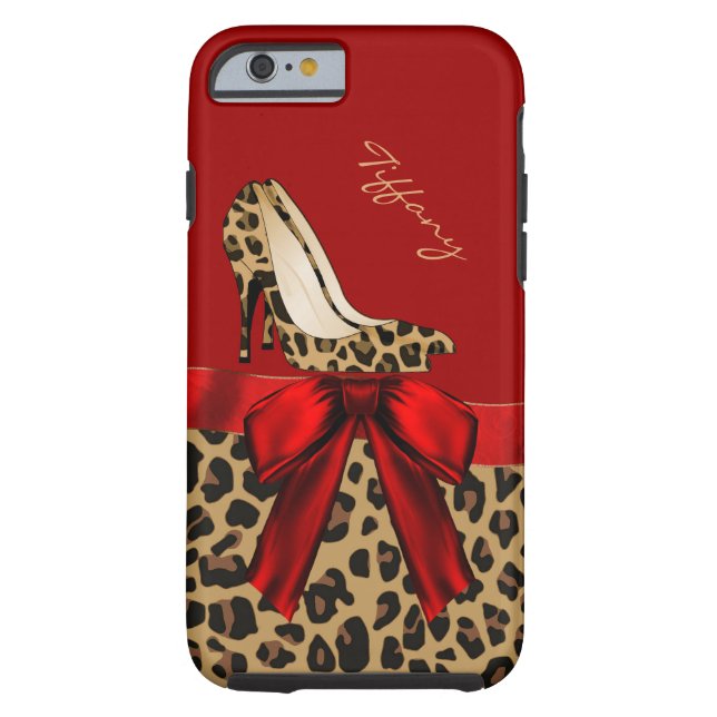 Chic Red & Jaguar Print iPhone 6 Case (Back)