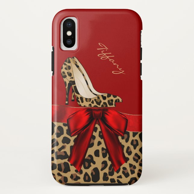 Chic Red & Jaguar Print iPhone X Case (Back)