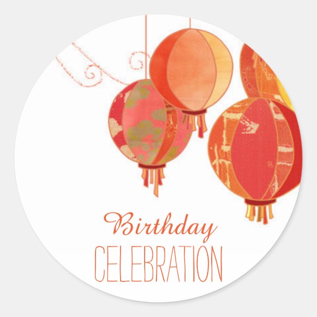 Chic Red Lanterns Birthday Party Favour Sticker (Front)