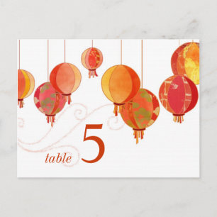Chic Red Lanterns White Wedding Table Number Postcard