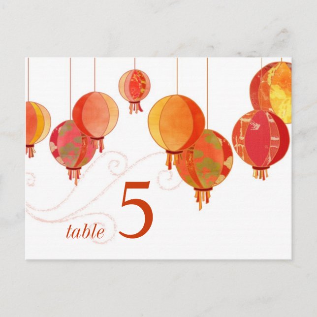 Chic Red Lanterns White Wedding Table Number Postcard (Front)