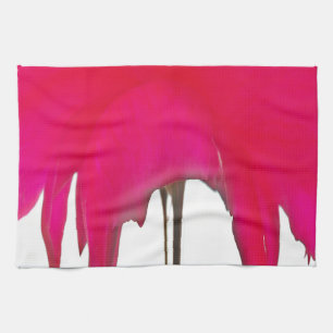 Chic Red Magenta Abstract Rose: Dripping Paint Art Tea Towel