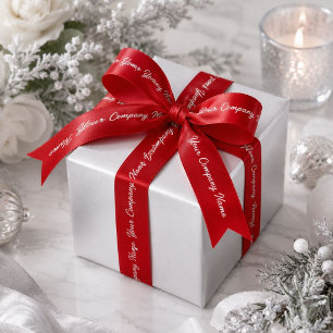 Chic Red Marketing Branding Branded Company Name Satin Ribbon