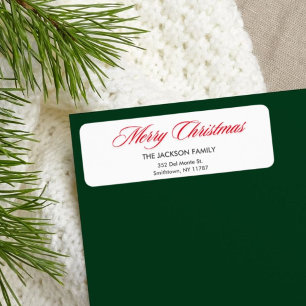 Chic Red Merry Christmas Typography Return Address Label