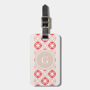 Chic red Moroccan circle pattern monogram Luggage Tag