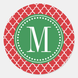 Chic Red Moroccan Lattice Personalised Classic Round Sticker