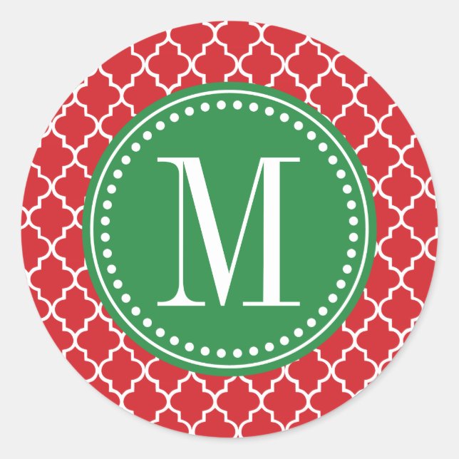 Chic Red Moroccan Lattice Personalised Classic Round Sticker (Front)