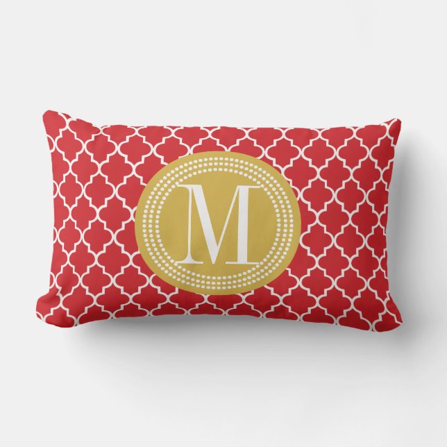 Chic Red Moroccan Lattice Personalised Lumbar Cushion (Front)